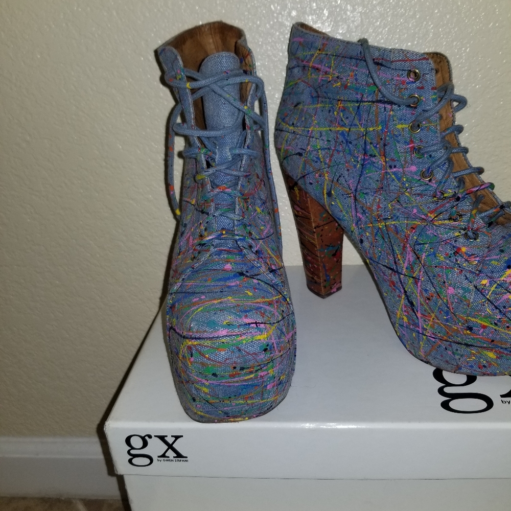 Jeffrey Campbell blue jean paint splat Lita